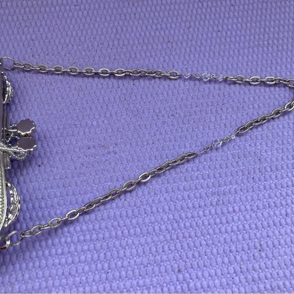 INGE CHRISTOPHER Beaded & Rhinestone Silver Metallic Convertible Clutch   8”x 7” - Picture 14 of 15